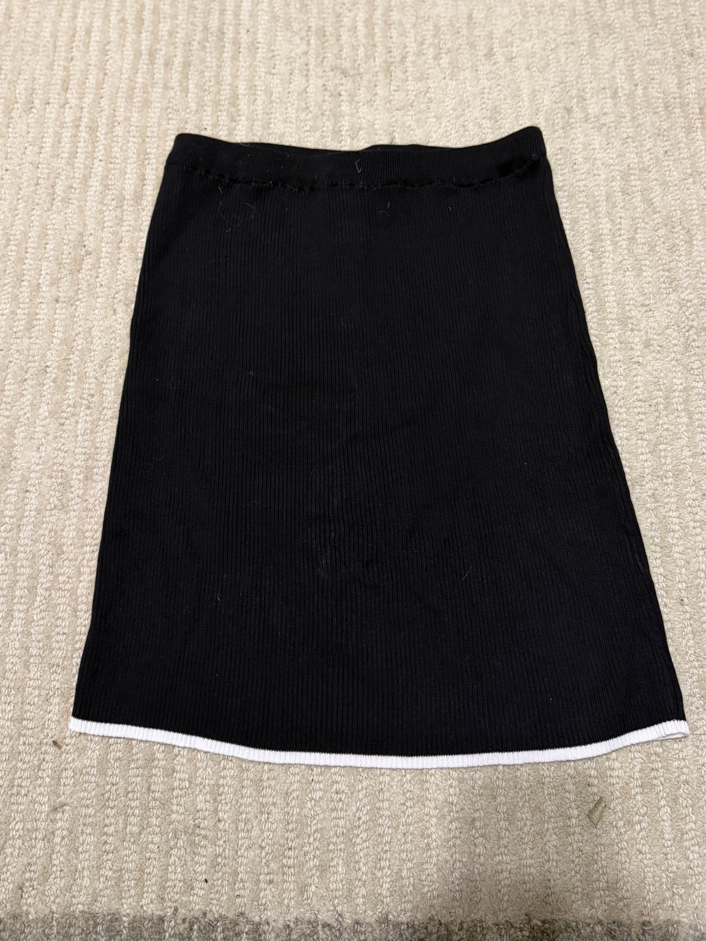 Women's Black Knit Pencil Skirt with White Hem